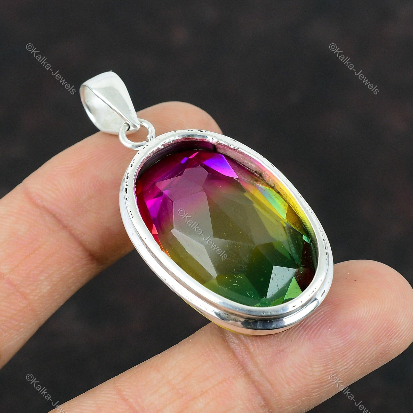 Birthday Gift For Her Natural Multi Tourmaline Gemstone Pendant 925 Silver