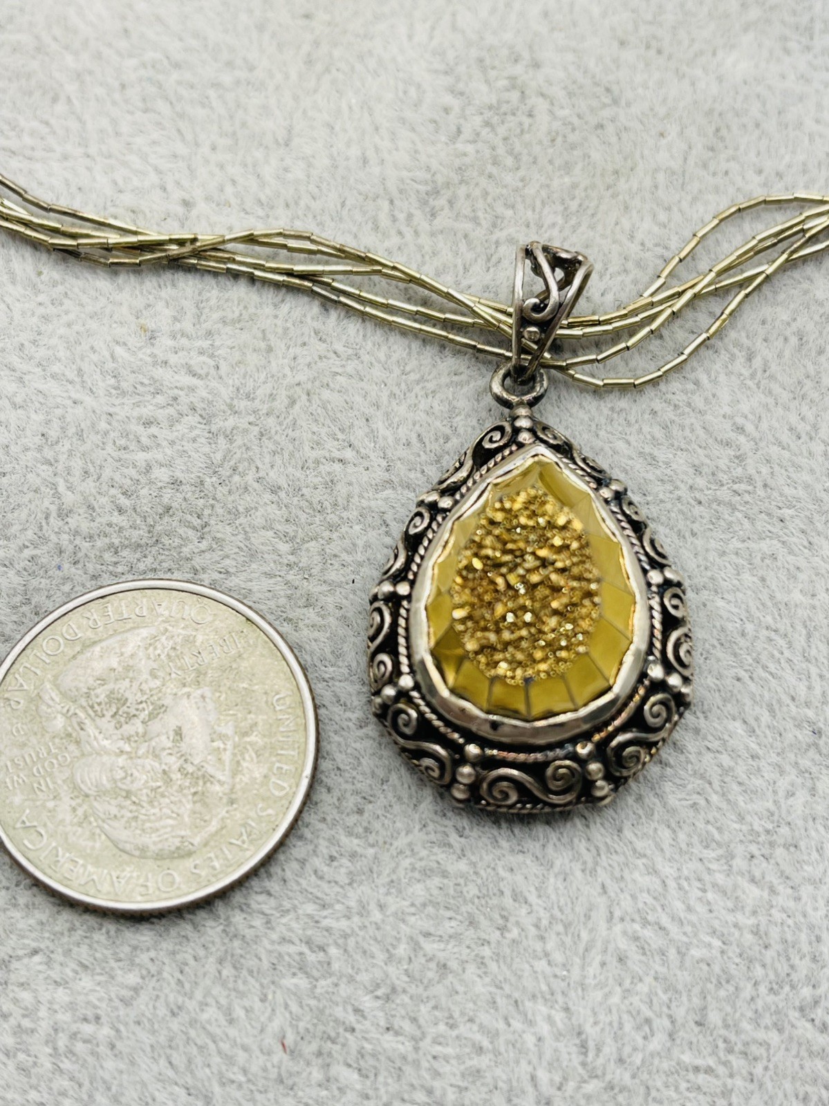 Sajen 925 Sterling Silver Gold Druzy Dangle Pendant Five Strand Liquid Necklace