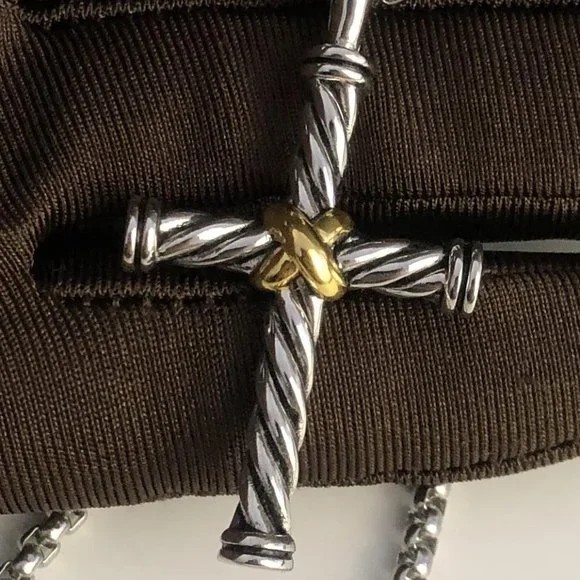 David Yurman X Cable Cross S Silver & 18K Yellow Gold Pendant Necklace