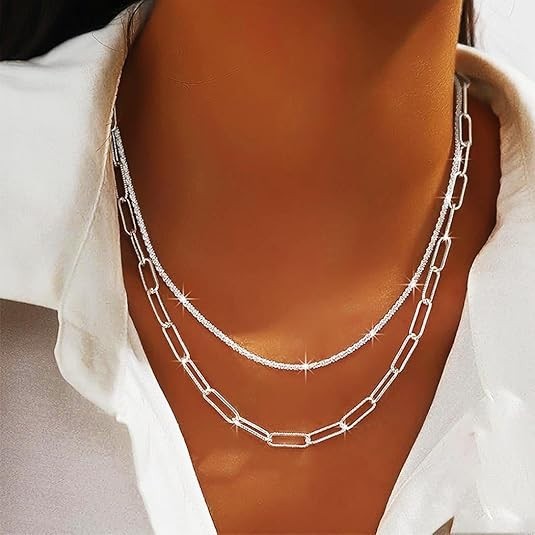 Yalice 925 Sterling Silver Sparkly Necklace Layered Dainty Chain Necklace…