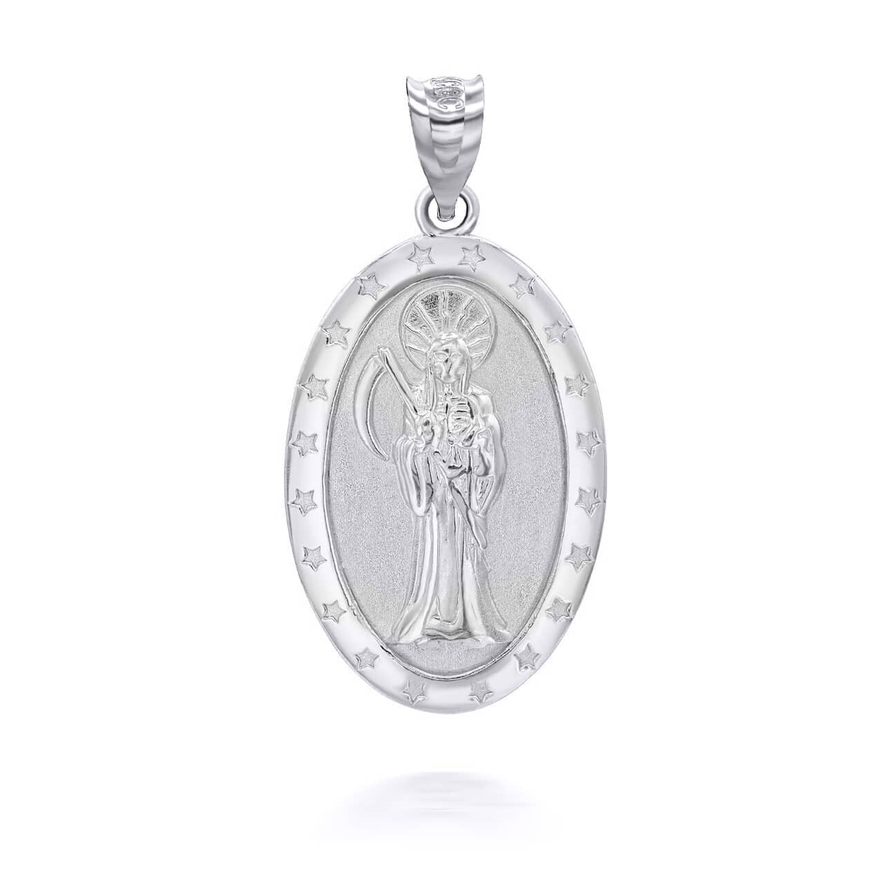 Gold Oval Santa Muerte Pendant Necklace (Available in Yellow/Rose/White Gold)