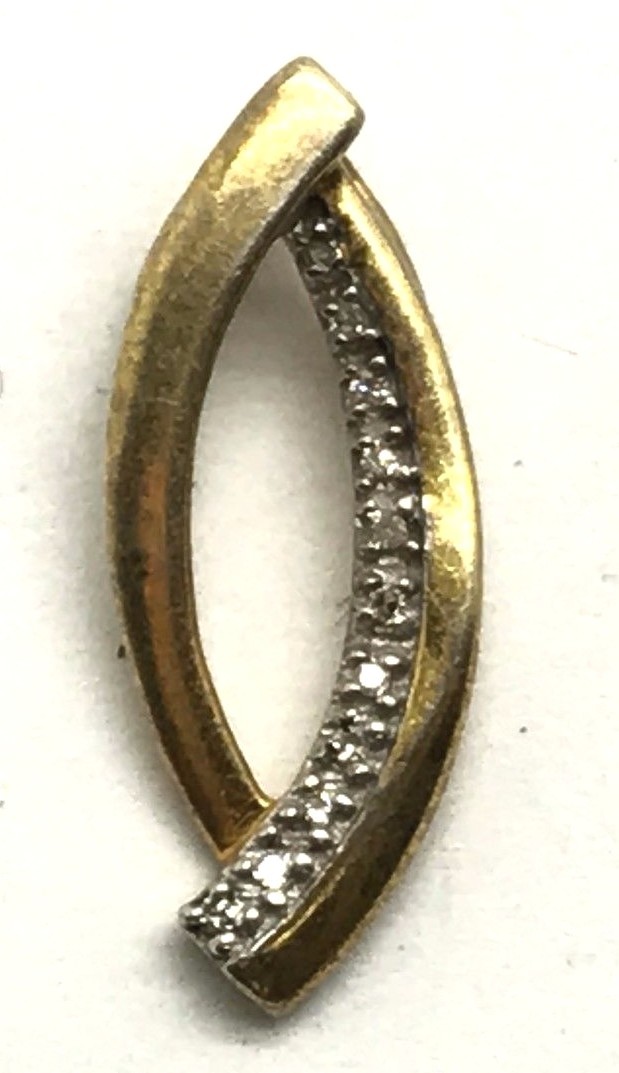 Sterling Silver 925 Gold Tone Diamond Pave Marquise Elegant Petite Pendant