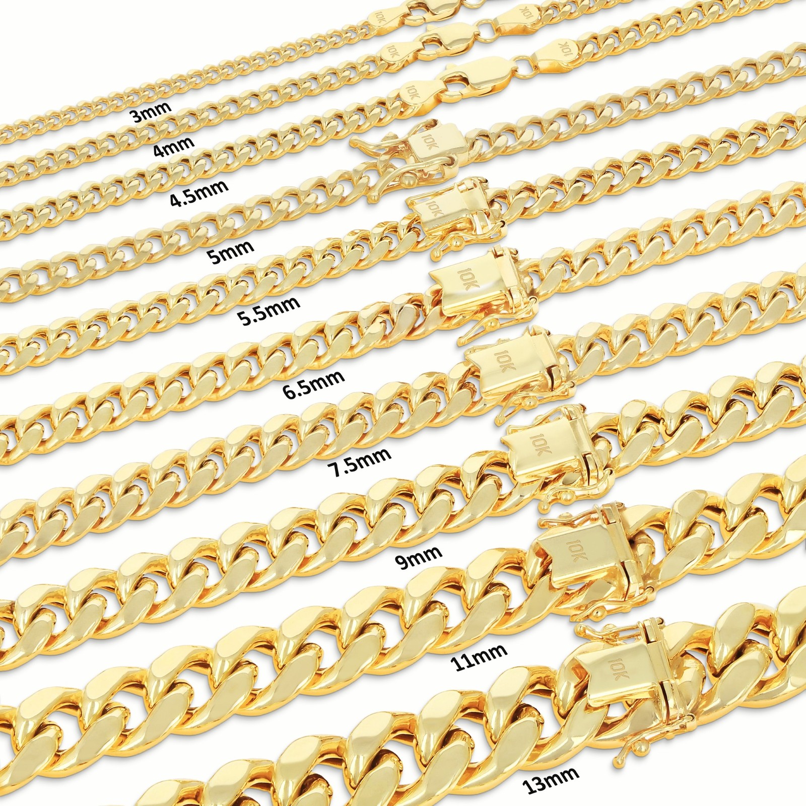 10K Yellow Gold 3mm- 13mm Miami Cuban Link Chain Necklace Mens Womens 16″- 30″