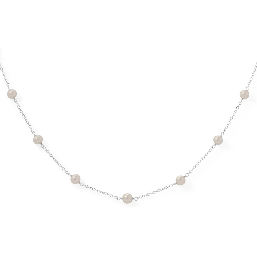 16″ Sterling Silver 9 Cultured Freshwater Pearl Necklace