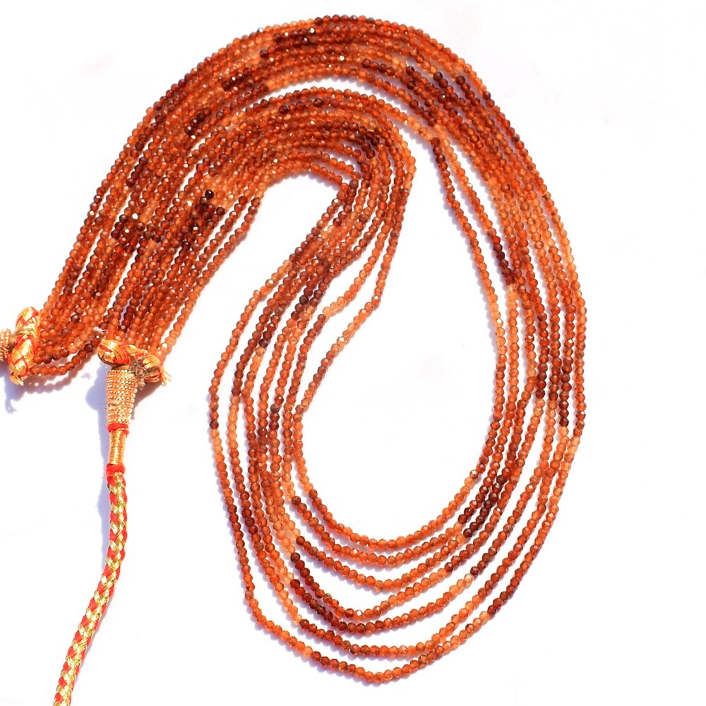 185 Cts Natural 7 Strands Hessonite Garnet Round Shape Beads Necklace AK 20 E488