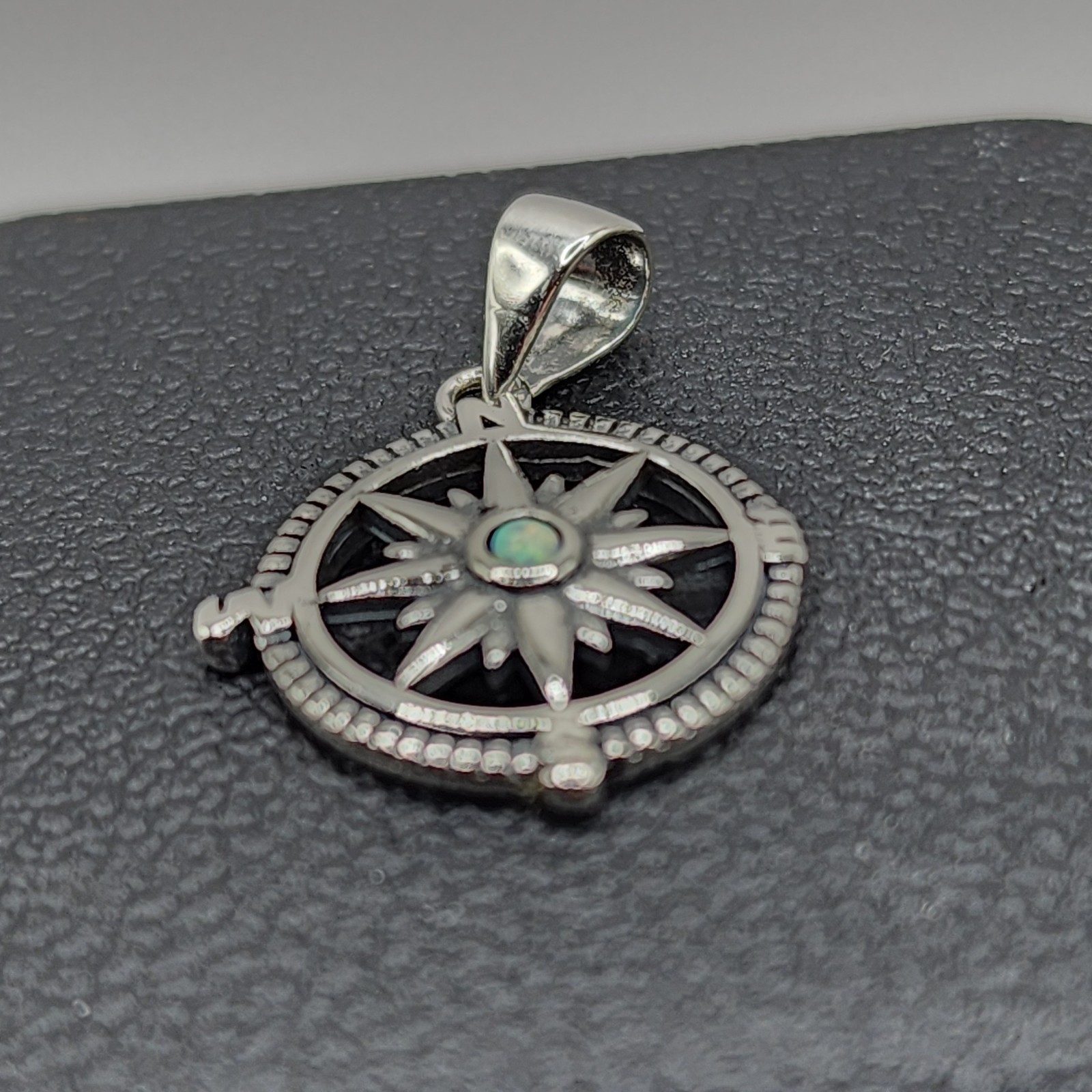 925 NEW Sterling Silver Pendant- Blue Lab Opal Compass 14mm Length 16mm Width…