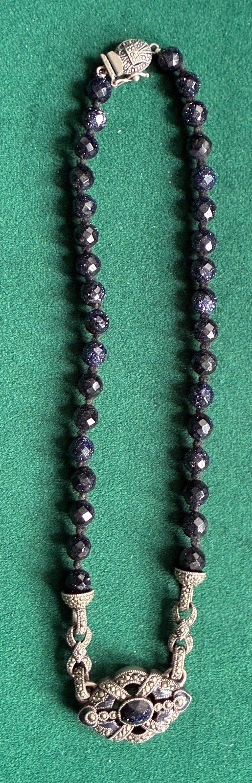 Vintage Judith Jack Sterling, Marcasite & BLUE SUNSTONE Necklace & EARRINGS TOO