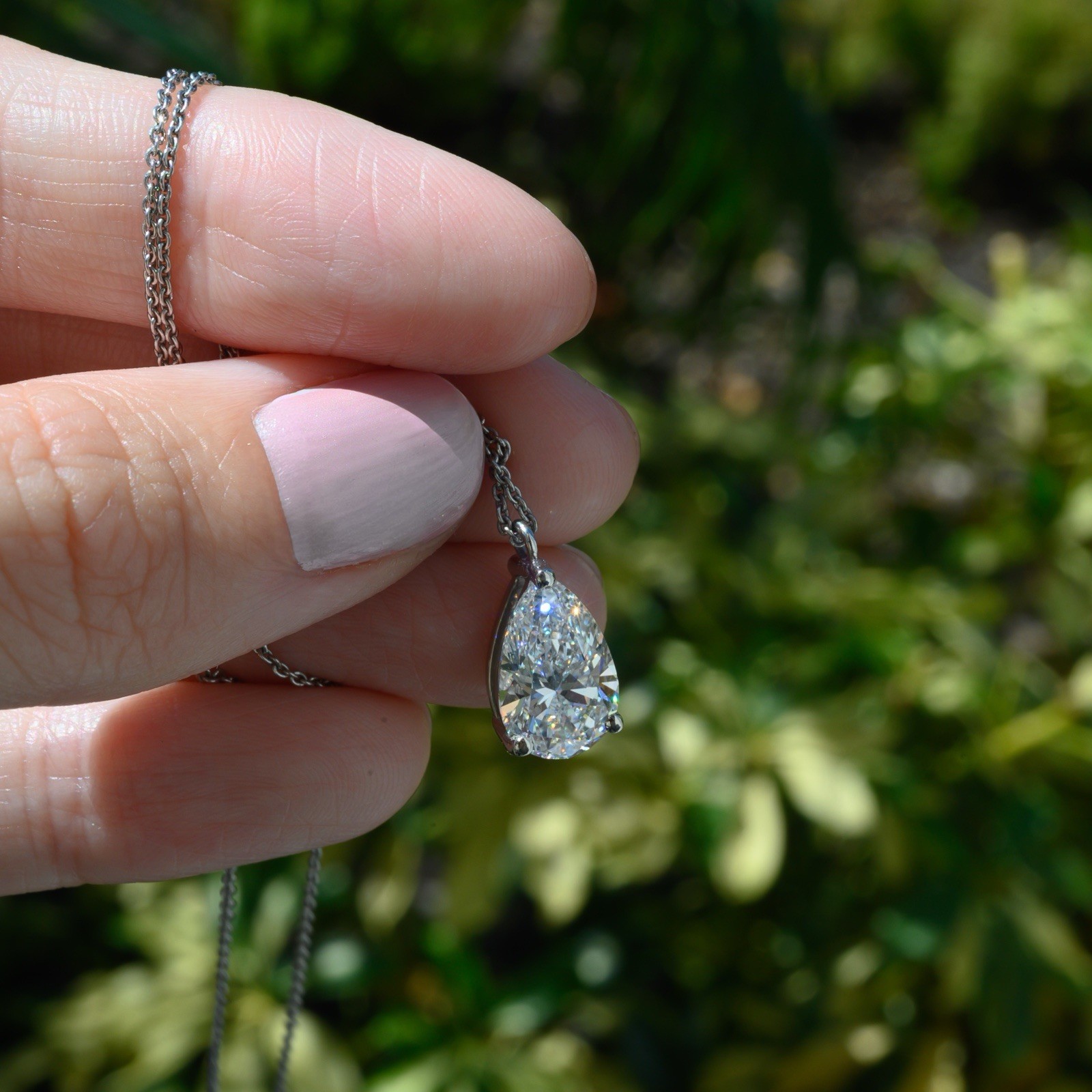 Platinum 950 3.02ct Lab Grown Pear Diamond Solitaire Necklace E VVS1