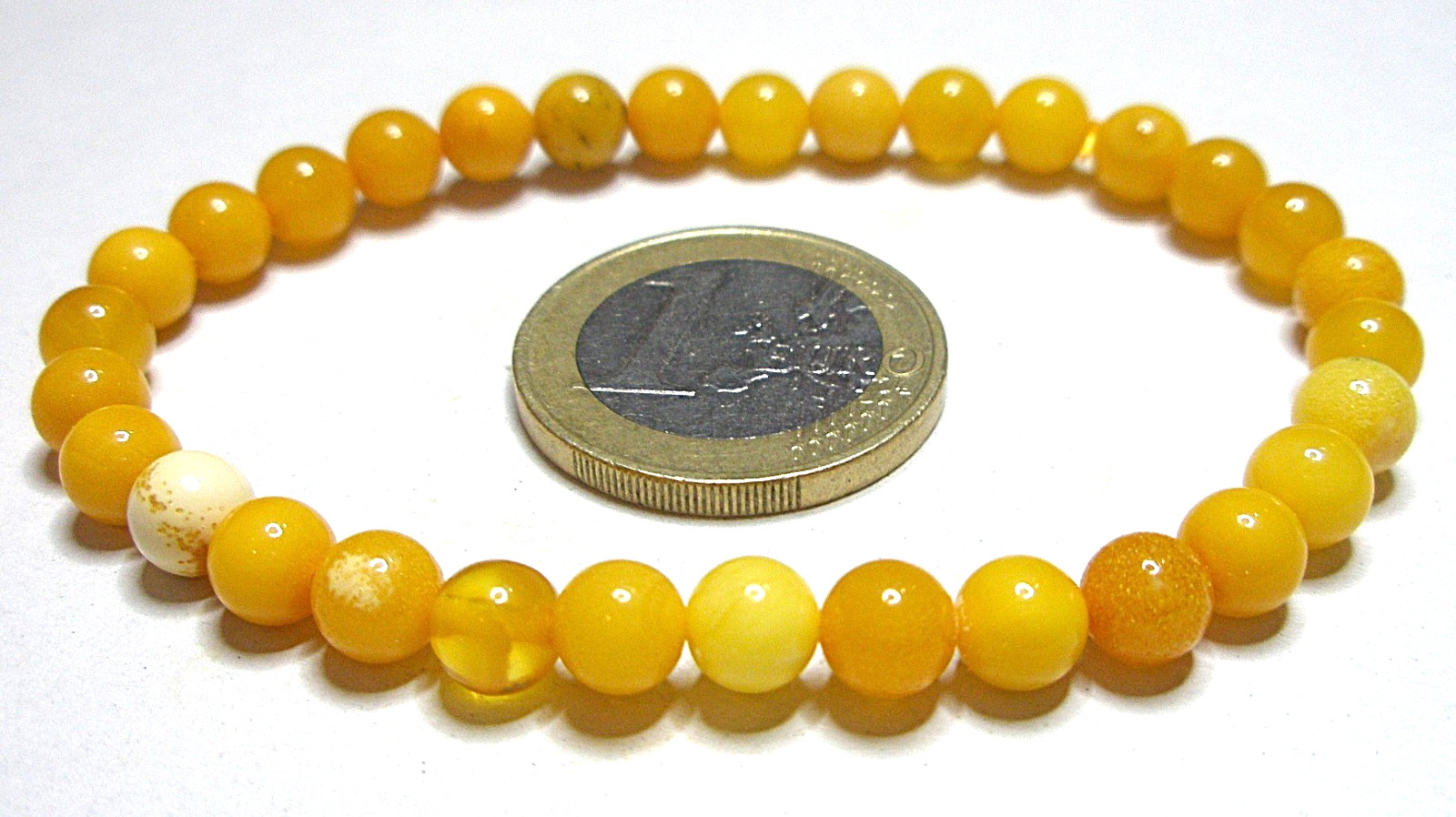 SET Baltic Amber Necklace + Bracelet Polished Round Beads Egg Yolk Butterscotch