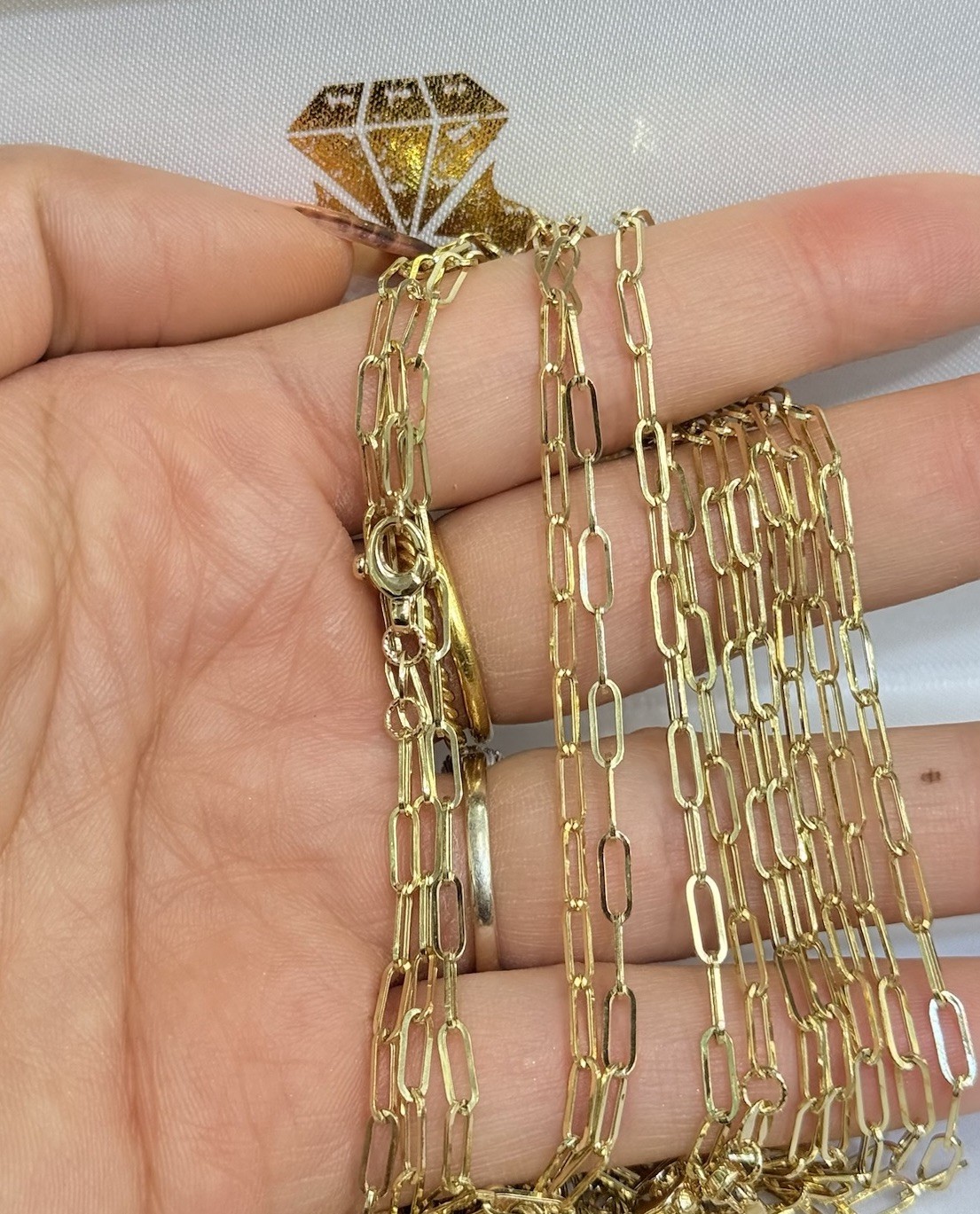 18k Solid Yellow Gold Paper Clip Semi Hollow Chain Necklace. 20”. 2.88 Grams