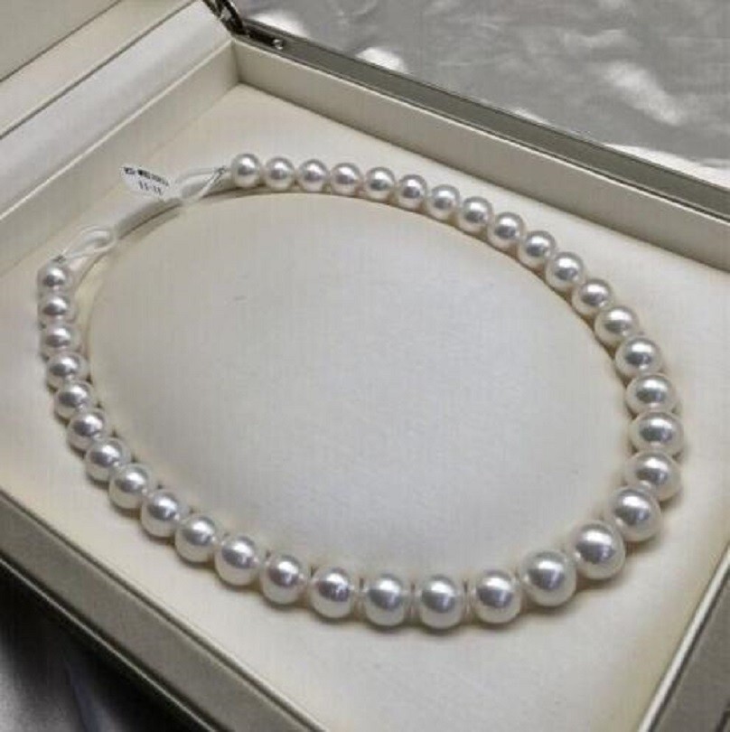 Genuine Natural AAAAA 9-10mm Australian South Sea White Round Pearl Necklace 14k