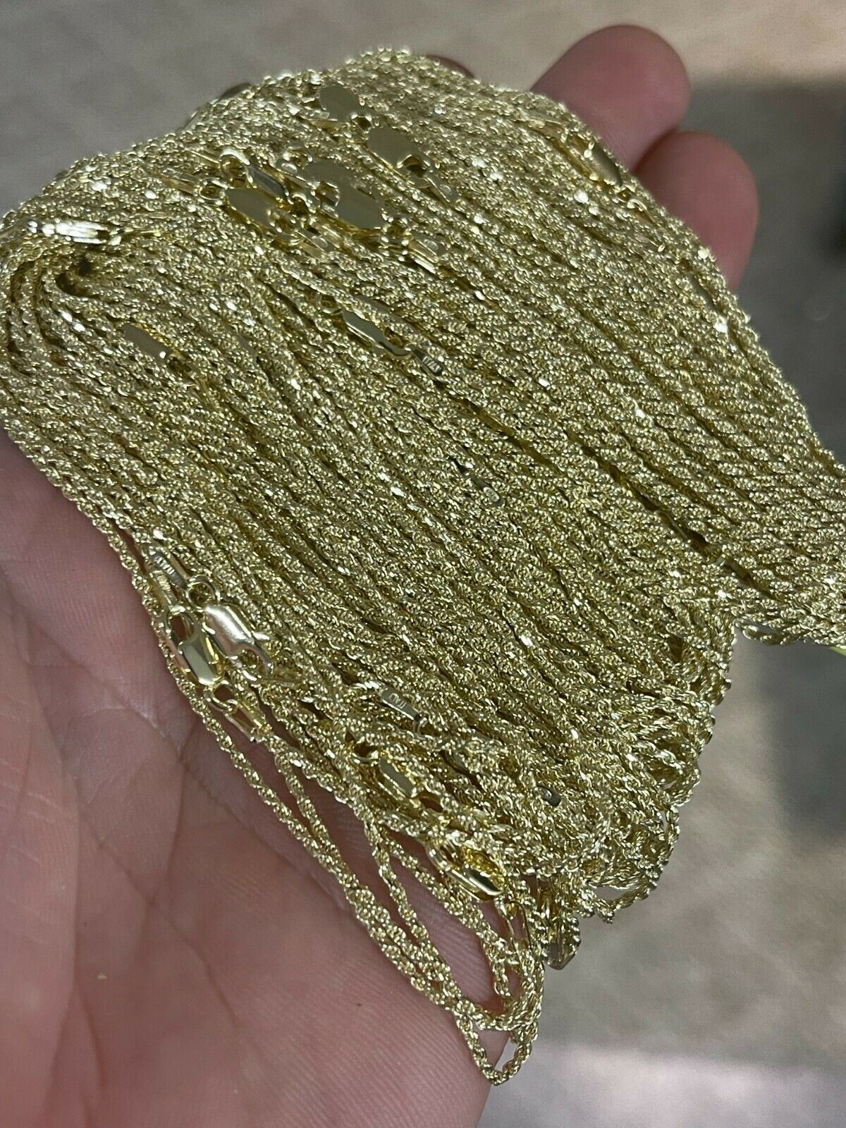 14K Gold Plated Plated 925 Silver Rope Necklace 1.5mm WHOLESALE Resell LOT 10pc