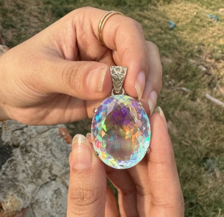 77.50 CT Mystic Topaz Pendant 925 Solid Silver Oval Cut Gemstone GIE Certified