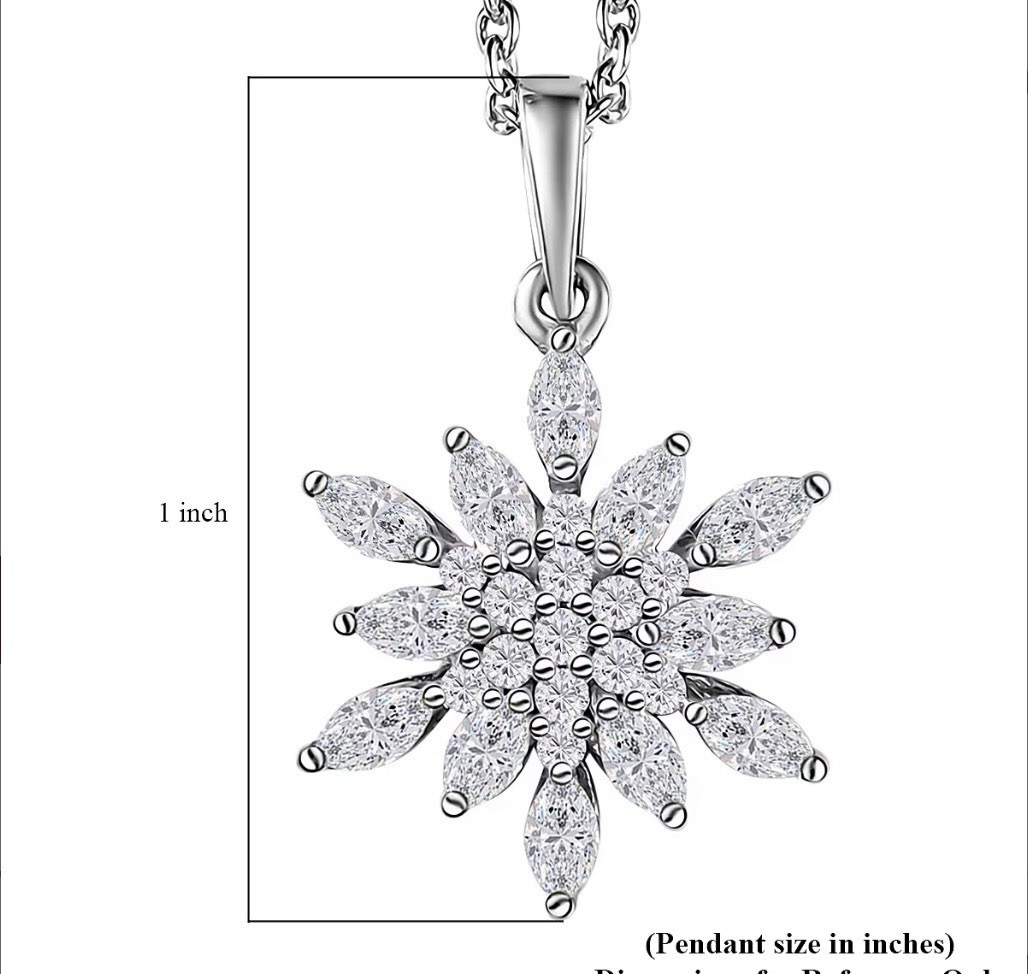 Moissanite 925 Sterling Silver 20in Snowflake Necklace