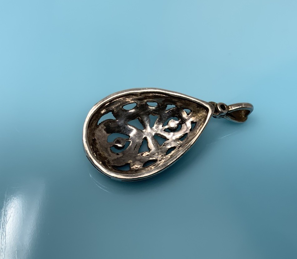 Sterling Silver Marcasite Oval Pendant 925 6.4g