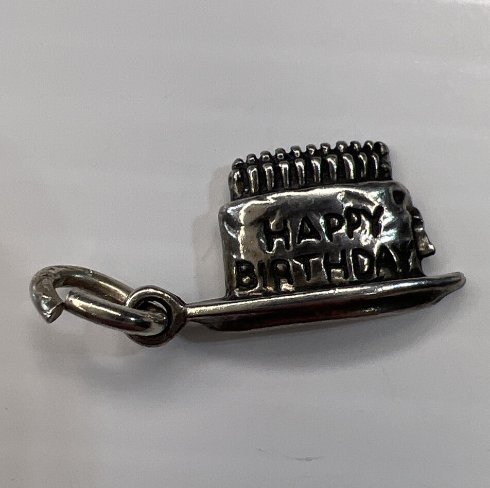 SUNWEST 925 Sterling Silver Retro Charm Pendant HAPPY BIRTHDAY Cake Gift Candles