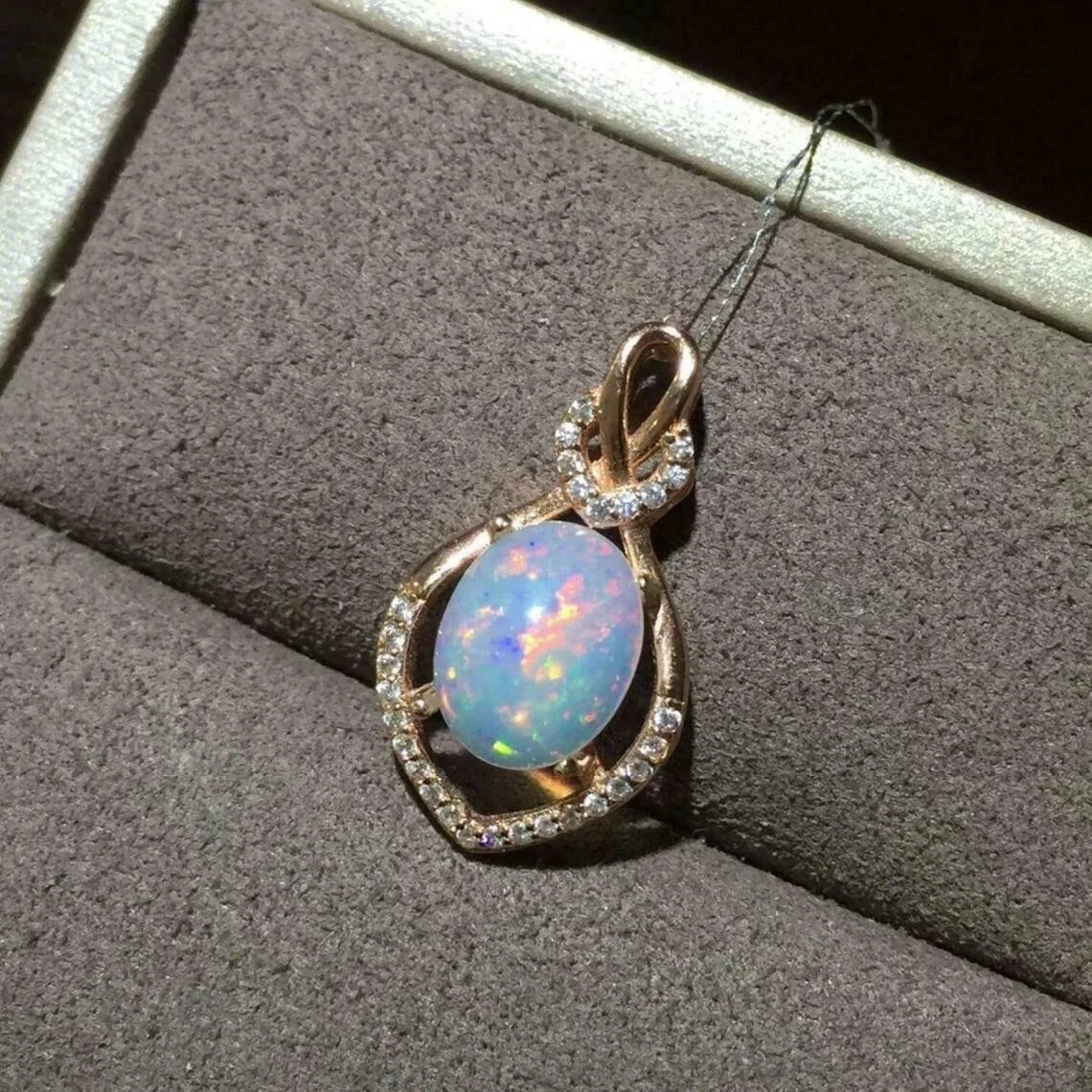 2.20Ct Oval Cut Fire Opal Diamond Pendant 14K Rose Gold Finish 18″Free Chain