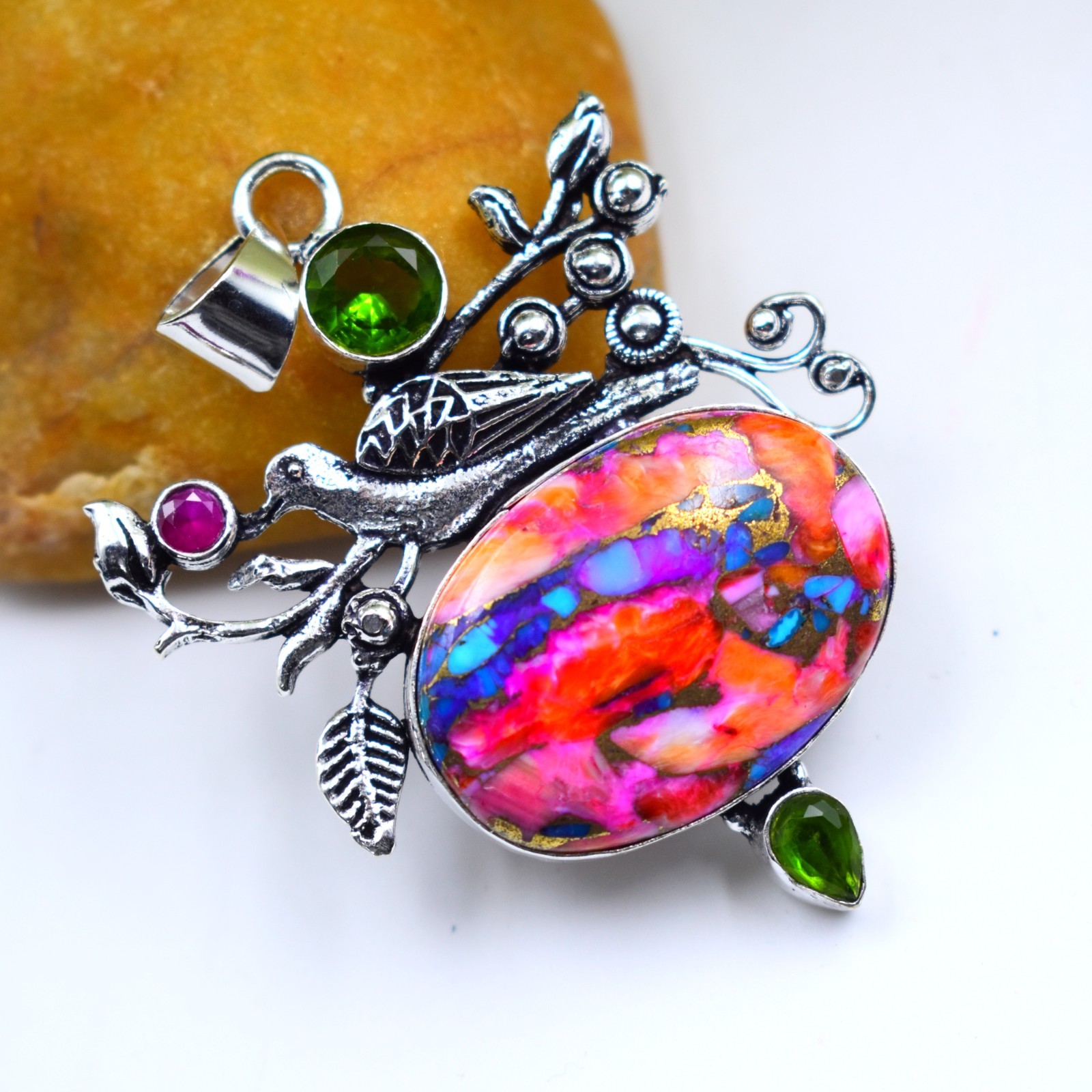 Oyster Turquoise Gemstone Handmade 925 Sterling Silver Jewelry Pendant Sz-2.25″