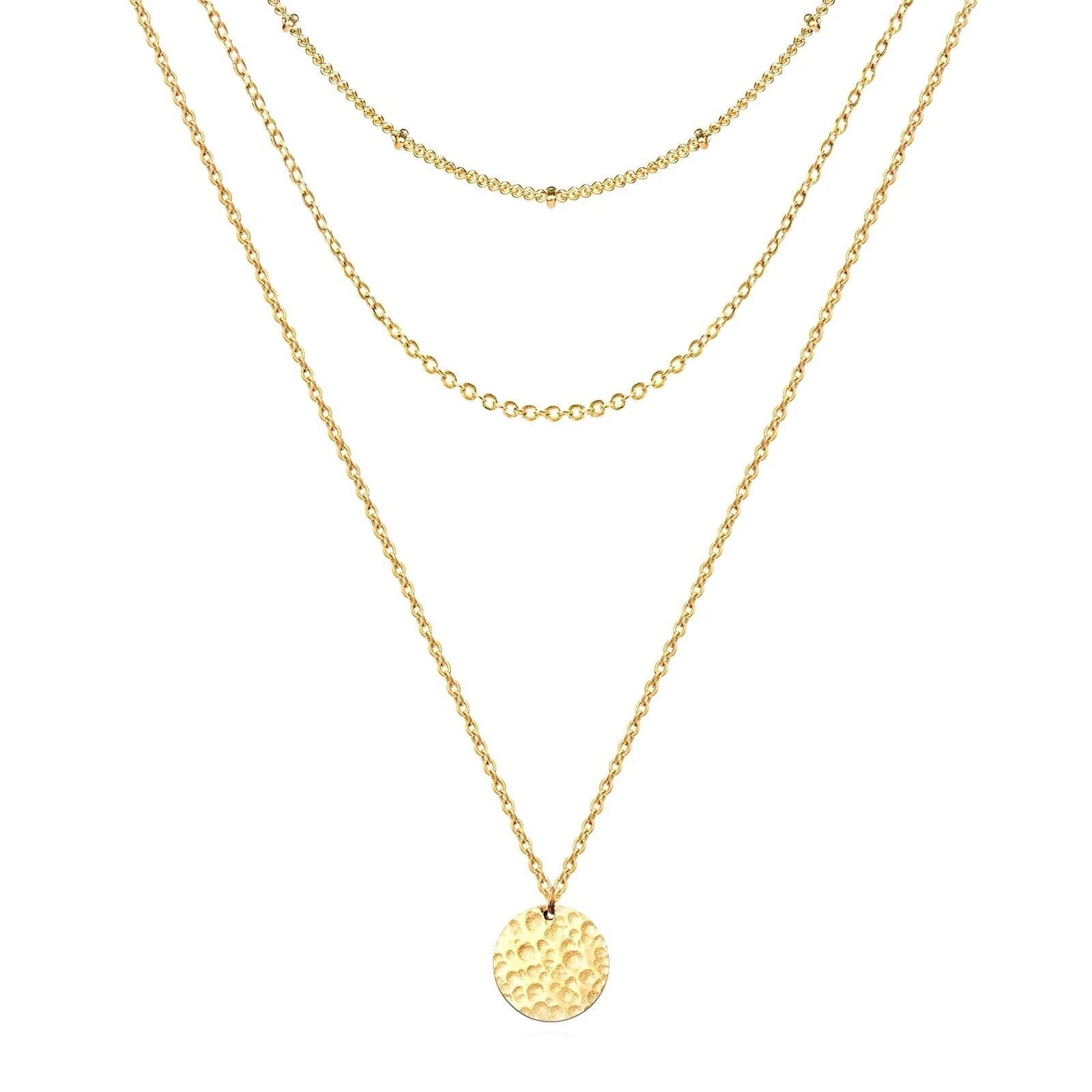 18K Gold Plated 3 Layer Necklace Waterproof None Tarnish Trendy