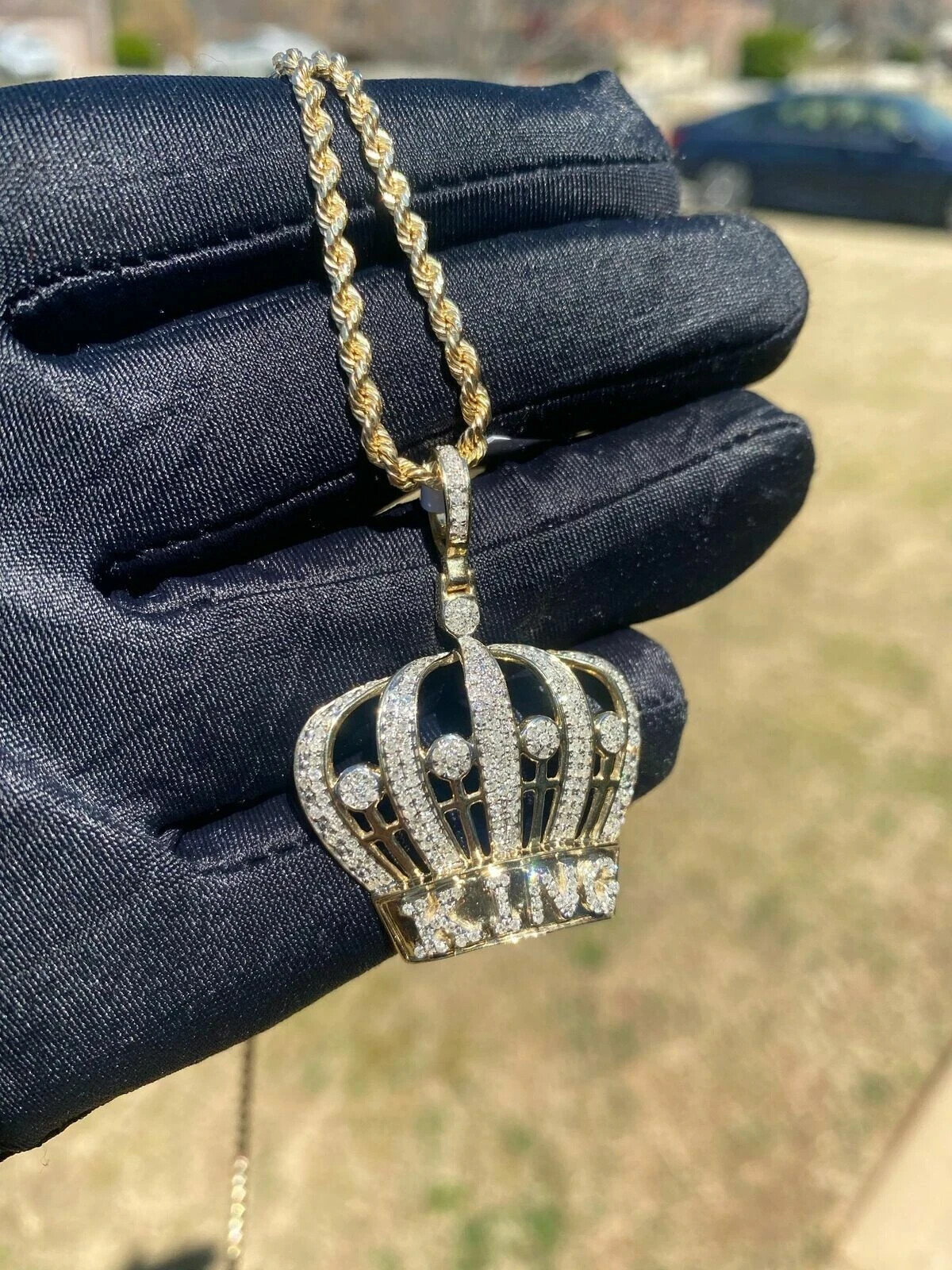 2.00Ct Round Cut Diamond Crown Shape Pendant 14K Yellow Gold Over 16″ Free Chain