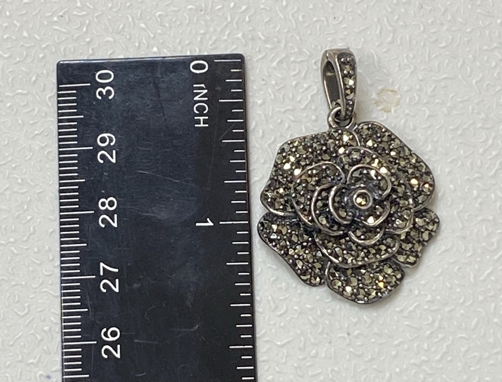 Sterling Silver Marcasite Rose Flower Enhancer Pendant Vintage 11.2g