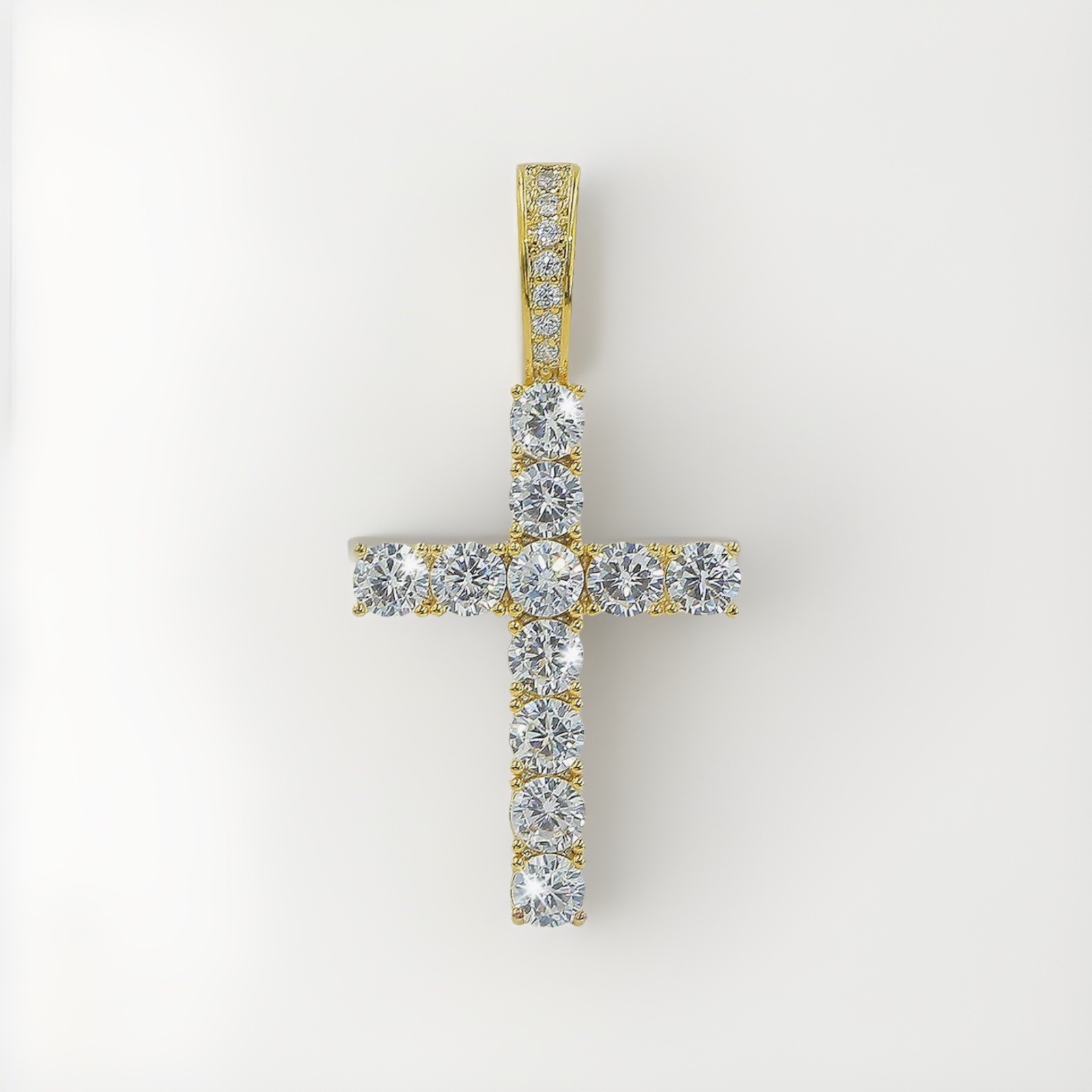 Men Women Iced Out Cross Necklace Gold Plated Rope Chain Pendant Hip Hop Style