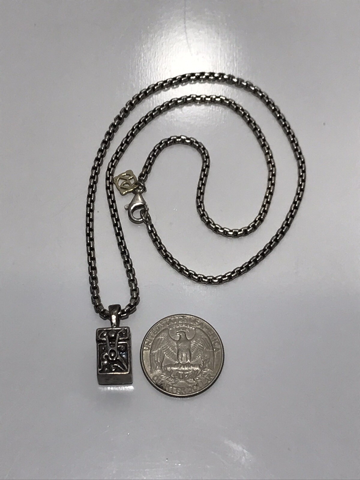 DAVID YURMAN 925 Box Chain w/14k Yellow Gold DY Logo & Unbranded Box Pendant