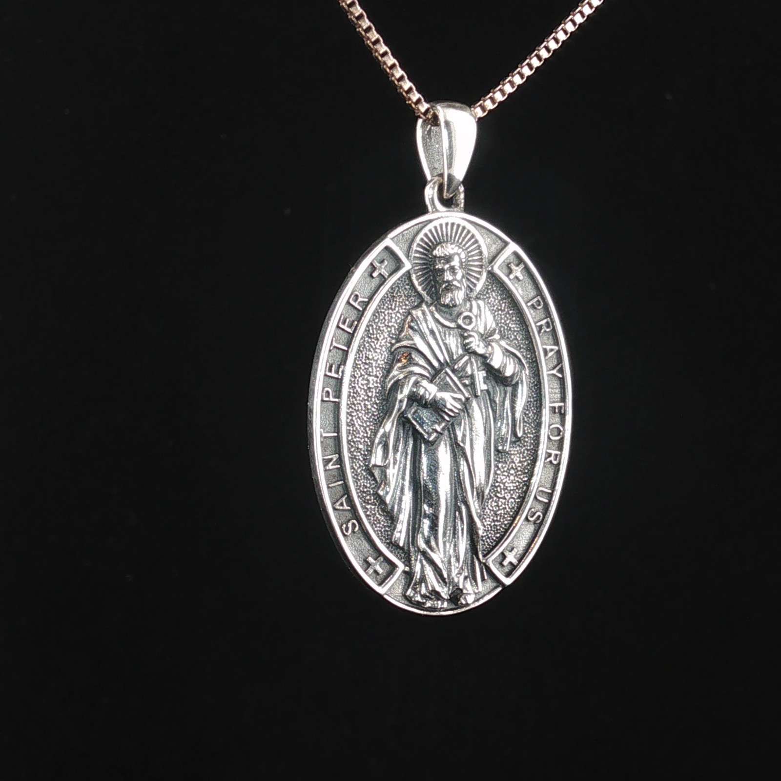 925 Sterling Silver Two-Sided Saint Peter Necklace
