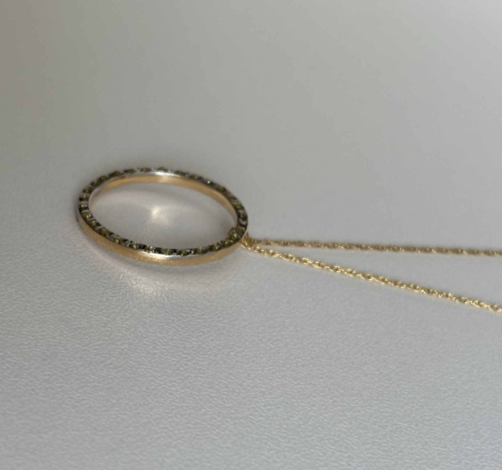14k Yellow and White Gold Round Circle Pendant 18” Chain Necklace Designer SLC