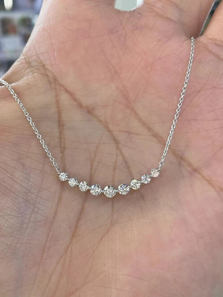 Women’s 1Ct Round Lab Created Diamond Dainty Bar Necklace 14K White Gold Plated