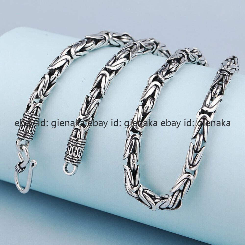 Pure S925 Sterling Silver Chain Men Women 4-7mm Byzantine Link Necklace 18-30in