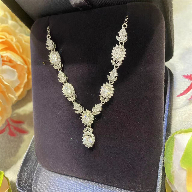 3CT Round Cut Moissanite Tennis Chain Necklace for Women 925 Sterling Silver GRA