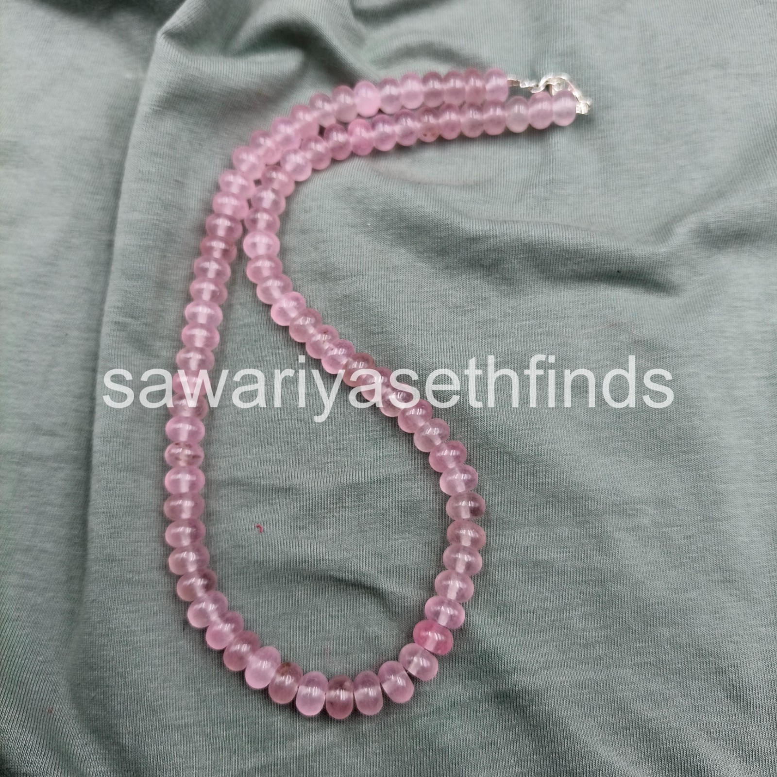 Handmade Rose Quartz Rondelle Beaded Necklace, 8mm Pink Gemstone Jewelry