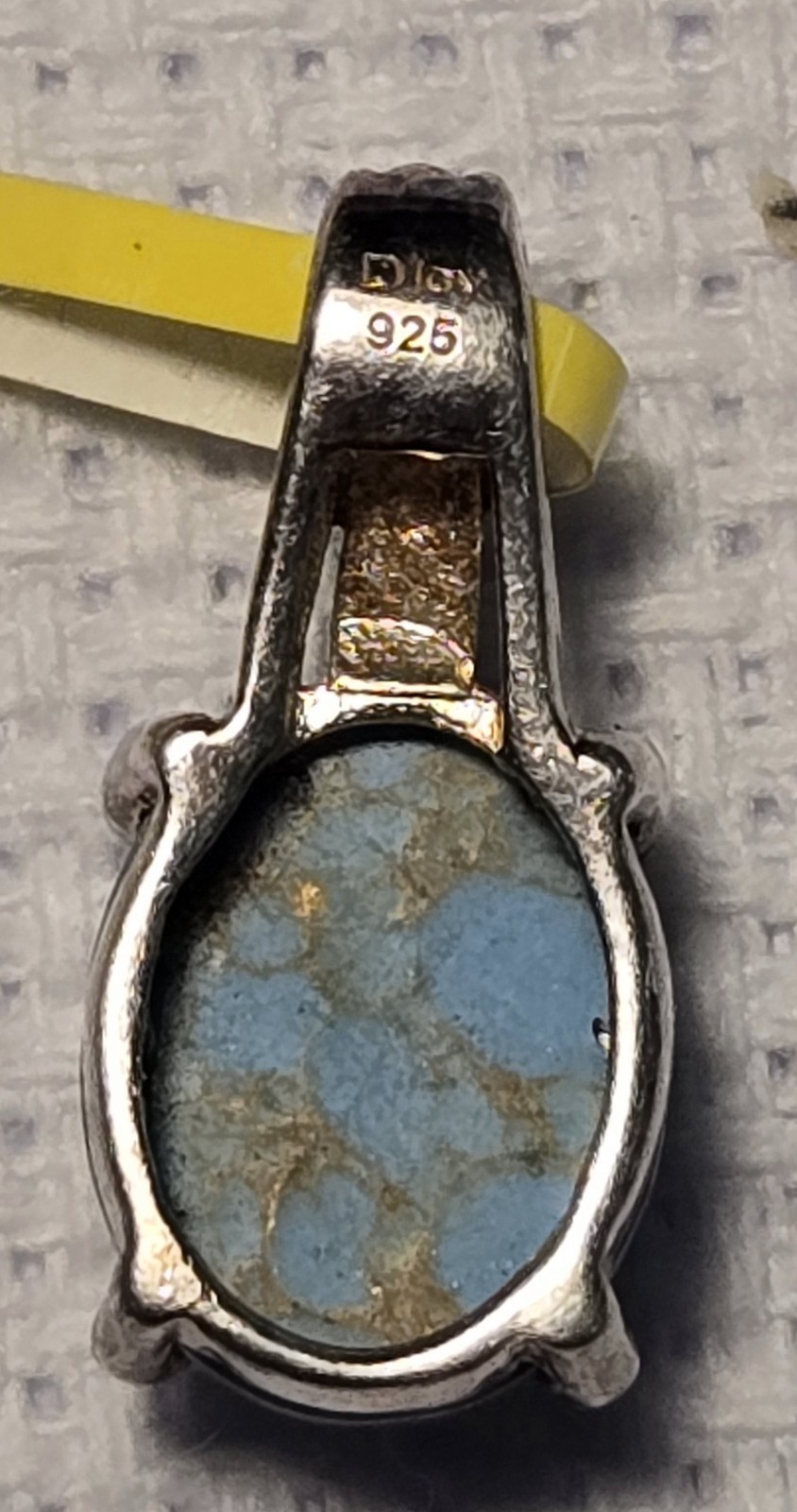 925 Sterling Silver Oval Mojave Blue Turquoise Pendant, Blue Prong, Signed