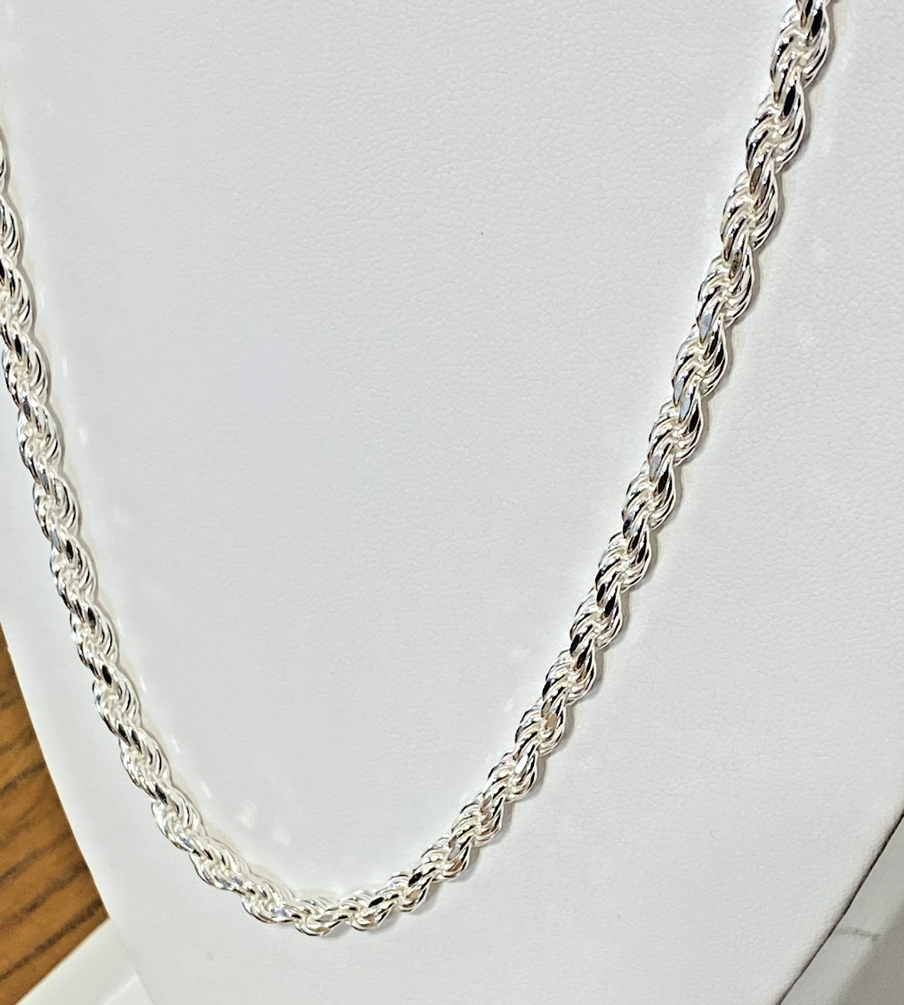 AGI Hallmarked Sterling Silver Heavy Rope Chain Necklace 5mm 30″ Italy 55g