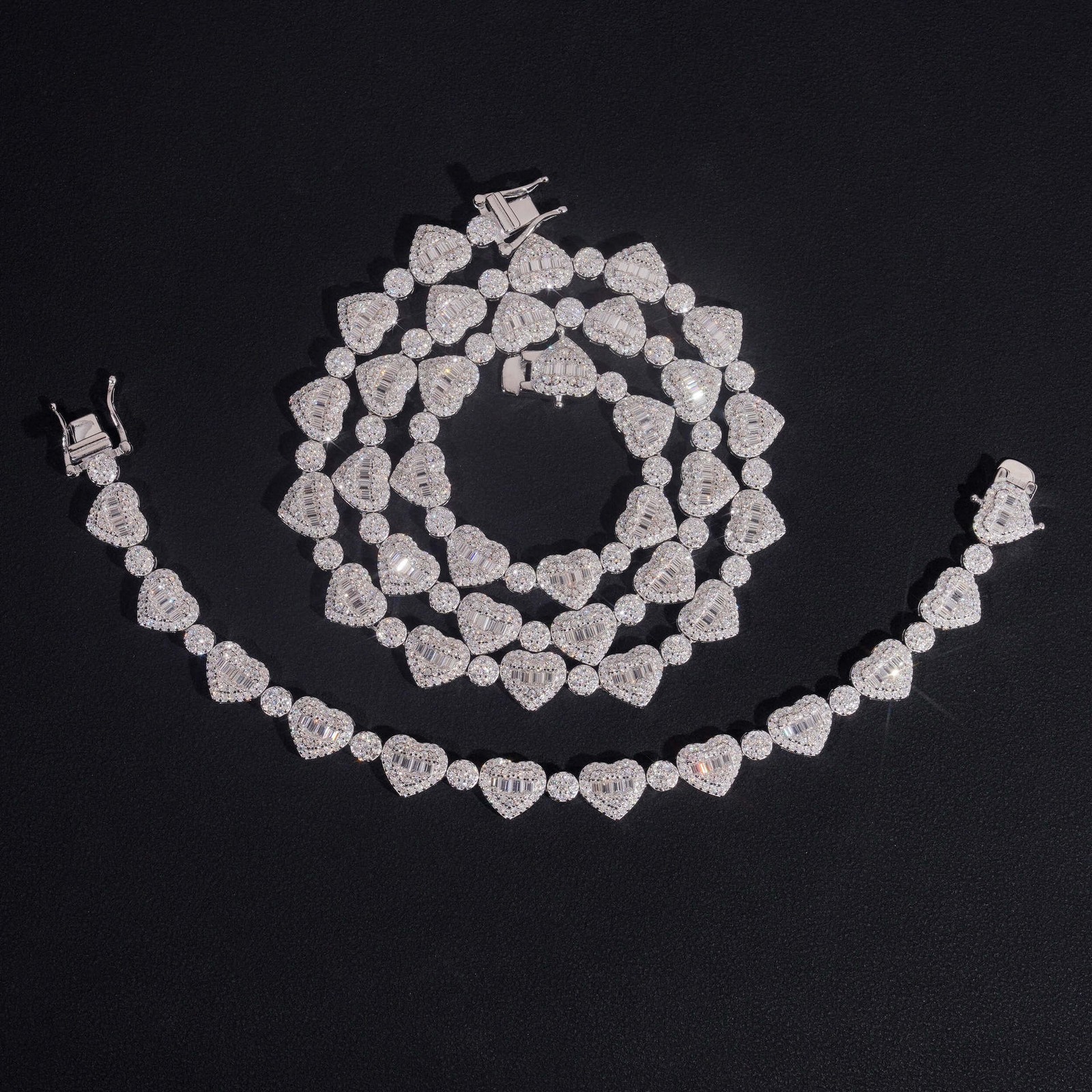 VVS1/D Moissanite Heart Link Bracelet Necklace Mens Womens – 925 Sterling Silver