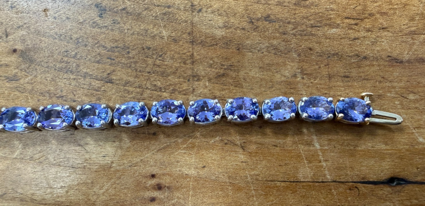 14kt Gold &Sterling Silver 19cts Tanzanite Bracelet W/ Original Box