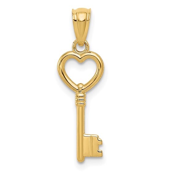 10K Solid Gold Heart Key Charm Pendant, 10k Solid Gold Necklace – YC1029