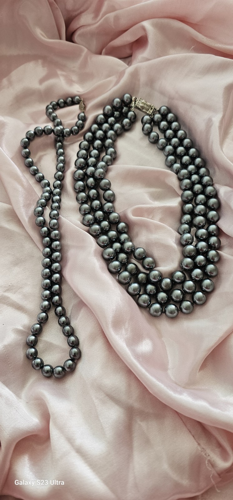 Vintage Pearl Necklaces Gray Color Set Of 2 /not Branded/used /missing One Stone