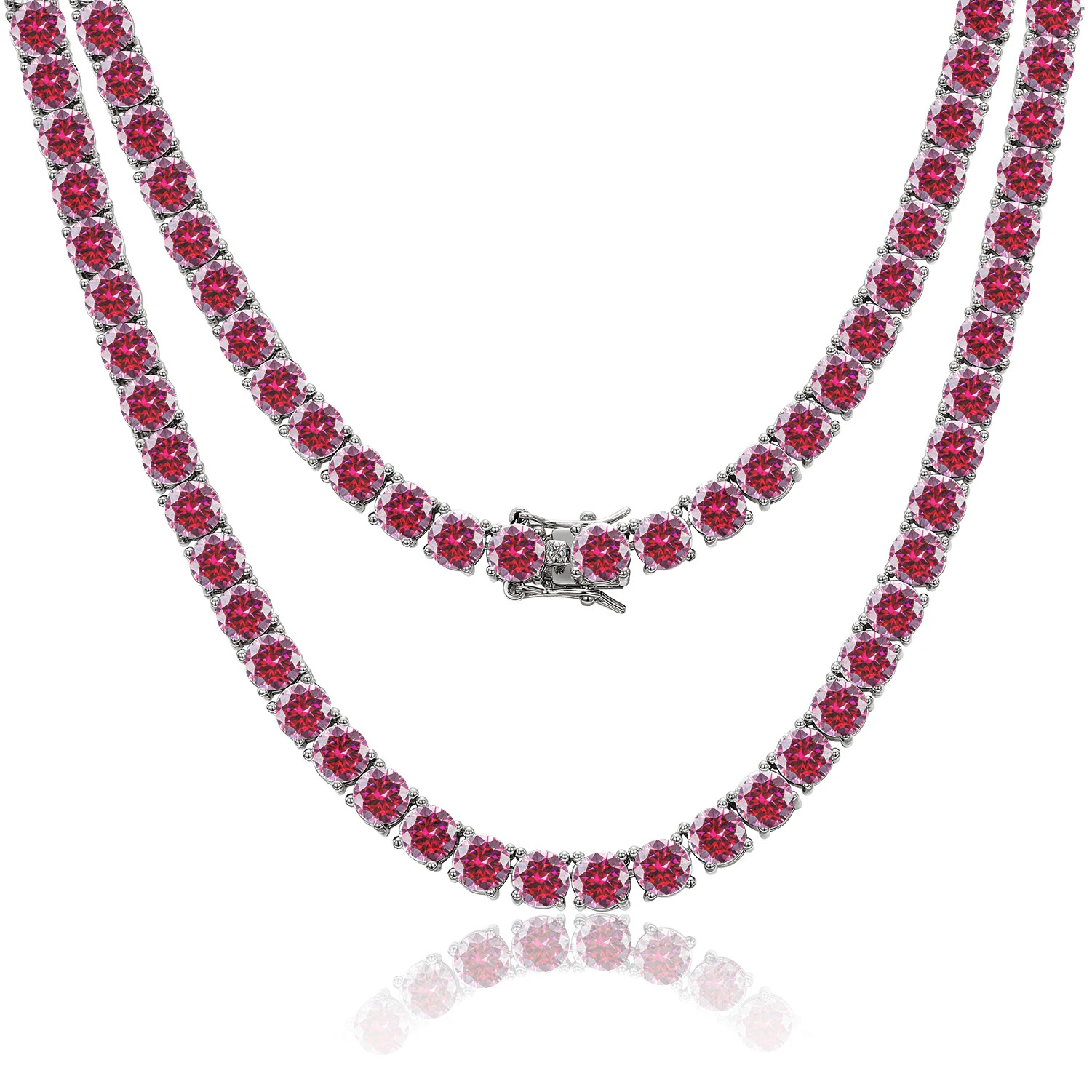 Colorful Real Moissanite Tennis Chain Necklace S925 Silver Bracelet Passes Test