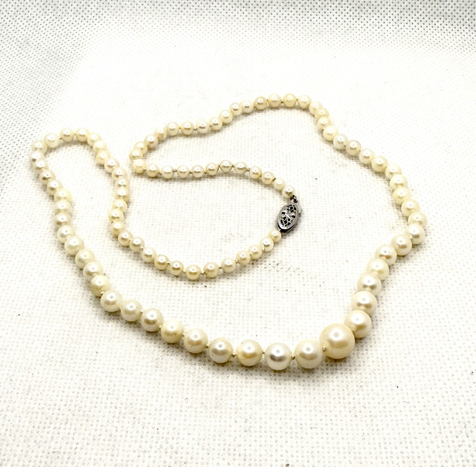 14k White Gold Pearls Necklace Single Strand 18.5” Layered 7mm