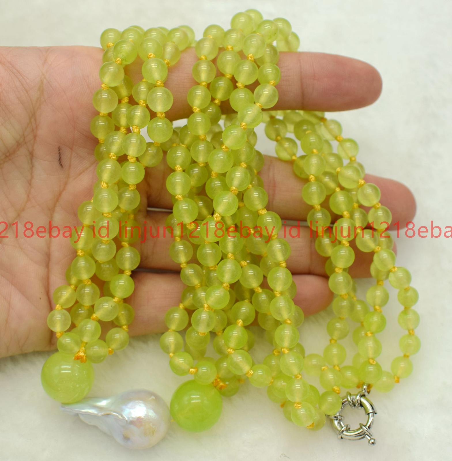 4 Row 6mm Green Peridot Round Gemstone Beads White Baroque Pearl Necklace16-28in