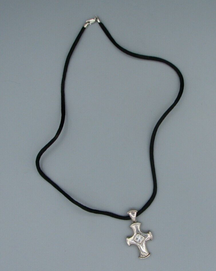 Vintage Sterling Silver Cross Satin Cord Necklace #5613 Free Shipping