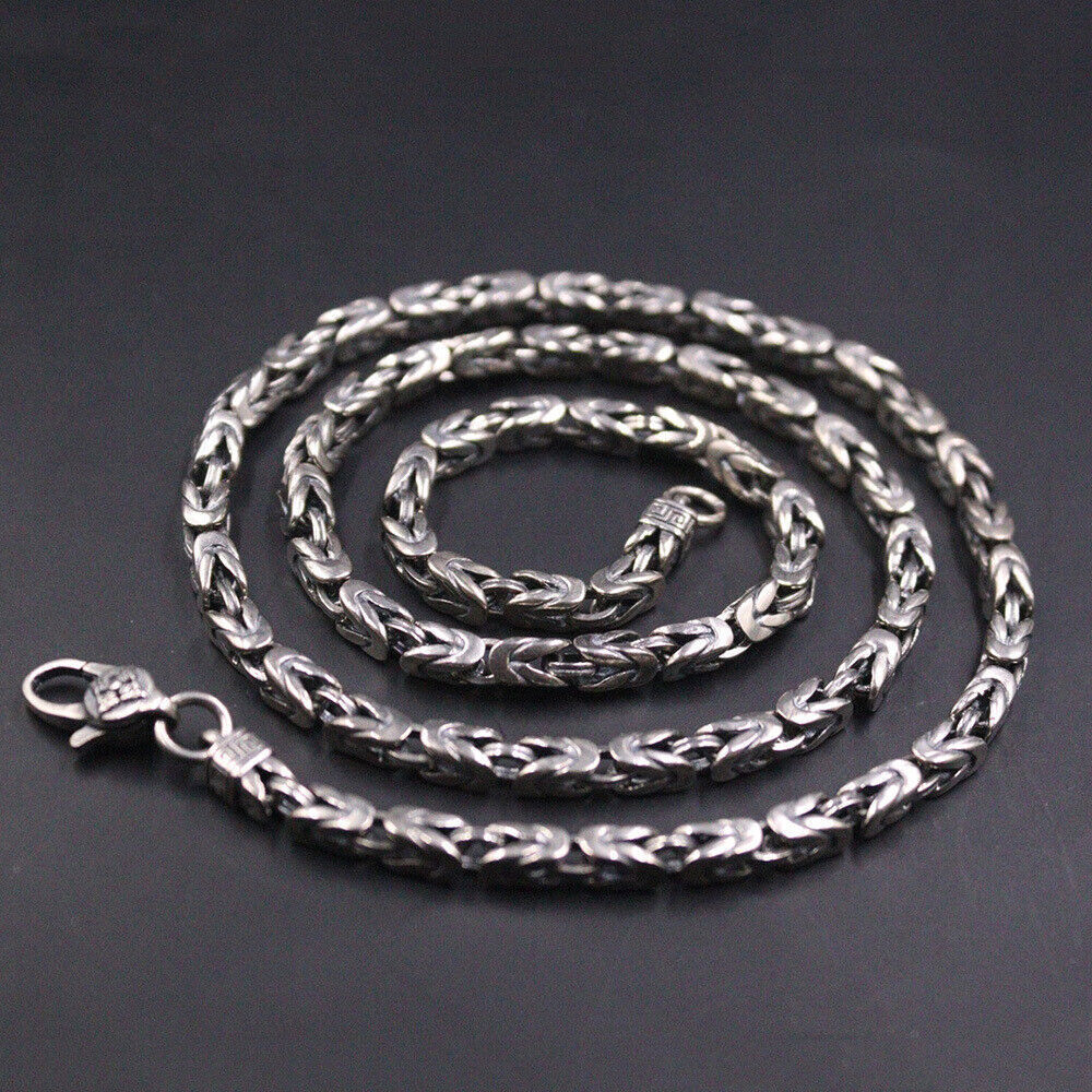 Real 925 Sterling Silver Necklace Man’s Jewelry 4mm Byzantine Chain 26inch/45g