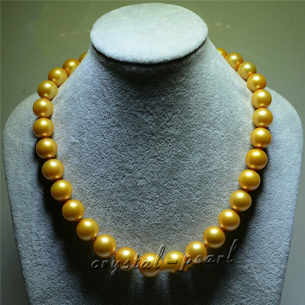 AAAAA 18″ 9-10mm REAL NATURAL round south sea GOLDEN pearl necklace 14K gold