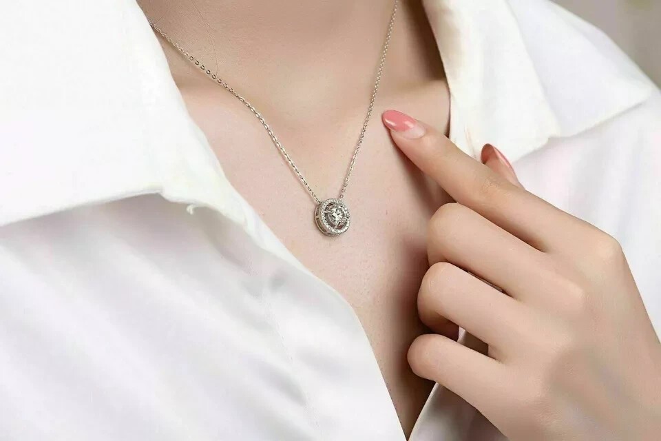 2Ct Round Cut VVS1 LAB Diamond Solitaire Womens Pendant Necklace White Gold Over