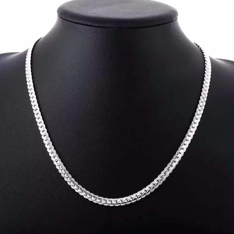 925 Sterling Solid Silver 6mm Chain Necklace Jewelry for Men Women Fashion Gift
