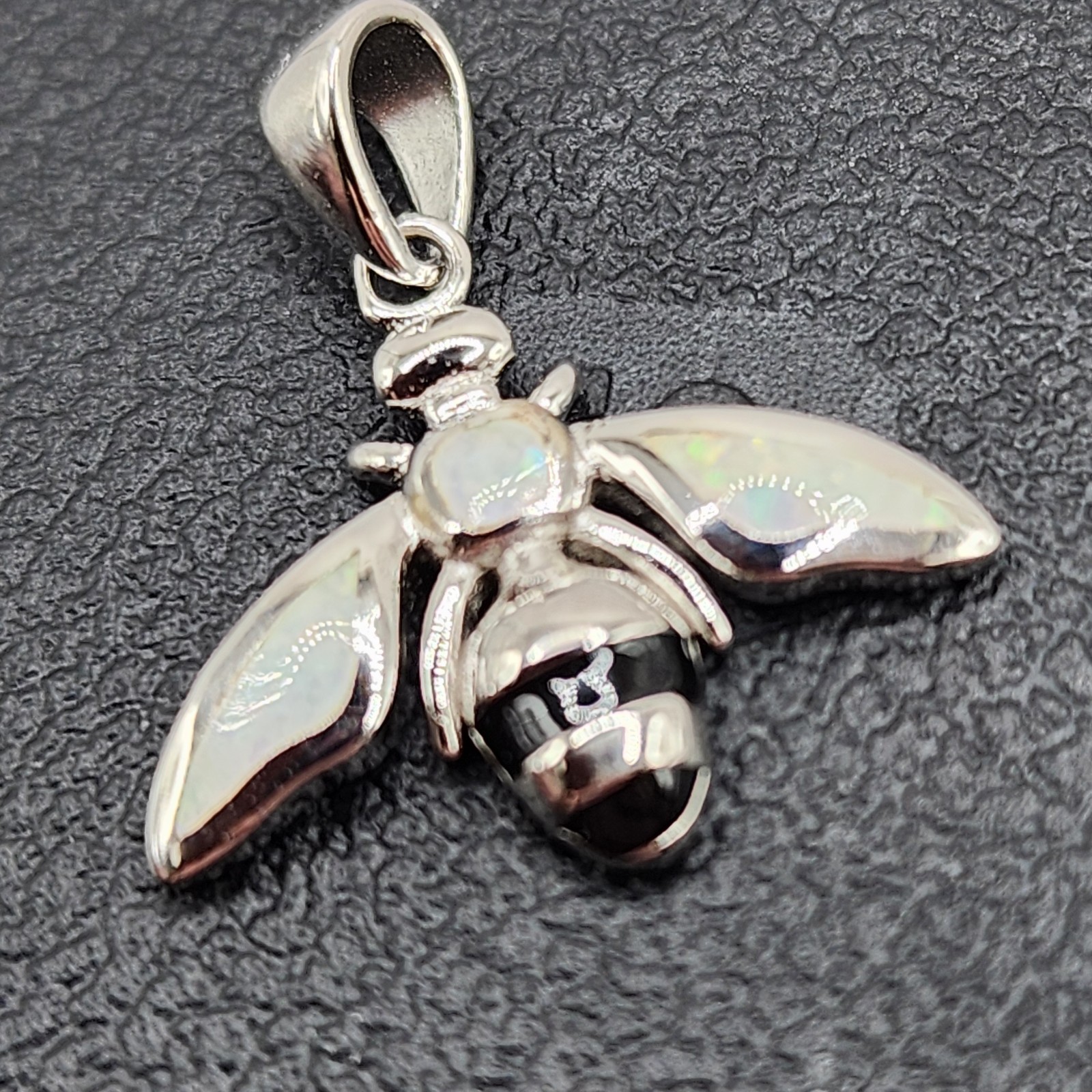 925 NEW Sterling Silver Pendant- BEE w/Lab Created Opal 17mm Length 19 Width…