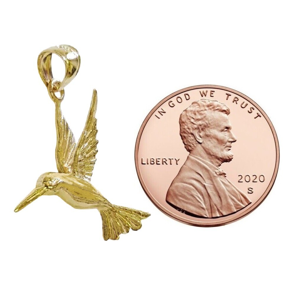 14k Yellow Gold Hummingbird Pendant / Charm, Made in USA