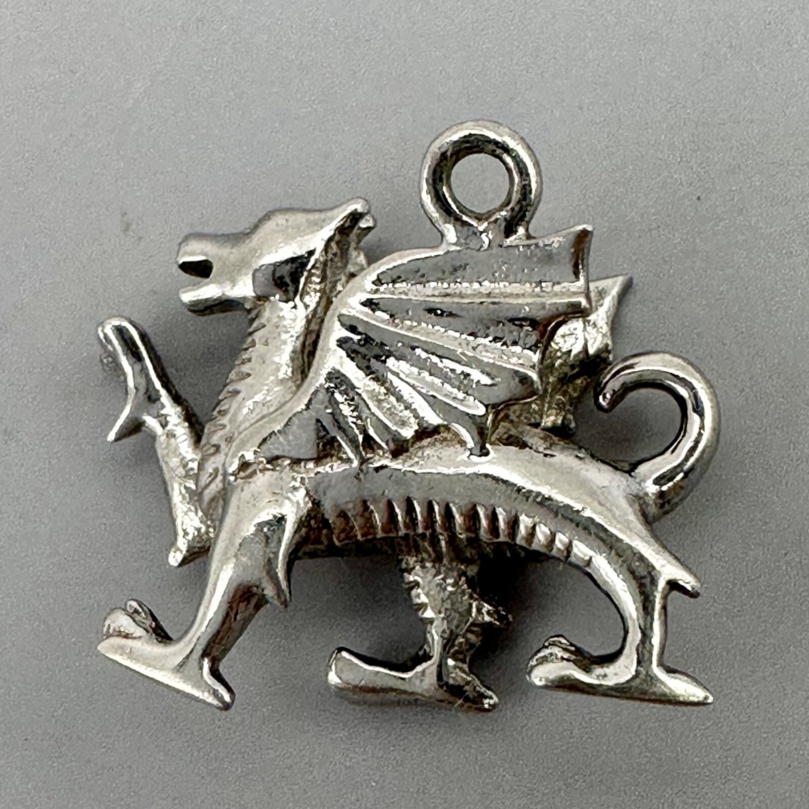 Welsh Dragon Pendant Signed WTJ Sterling Silver 925 Detailed Wings Tail 3D Charm